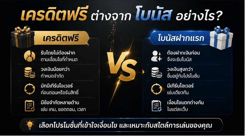 ภาพเปรียบเทียบเครดิตฟรีกับโบนัส